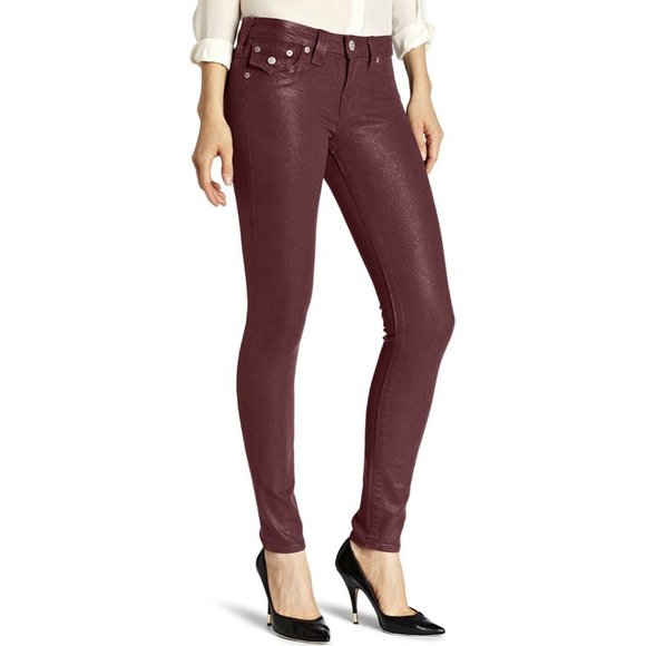 True Religion Serena Maroon Glitter Skinny Jeans - Picture 3 of 12